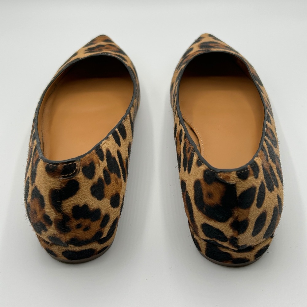 J.Crew Marina Calf Hair Pointy‎ Toe Flats Leopard Print Slip On Women's Size 6.5 - Picture 6 of 13